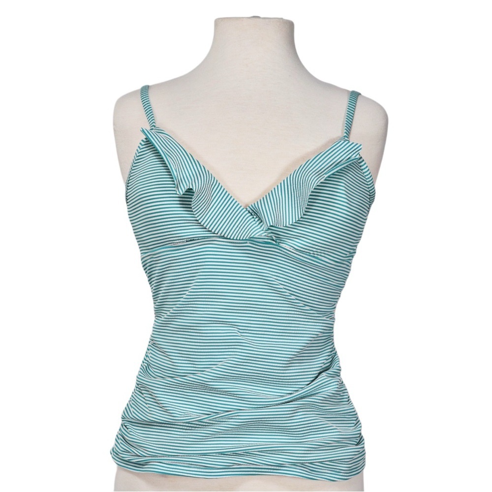 Lauren Ralph Lauren Tankini TooSeersucker Green White Striped Ruffle Size 4/6
